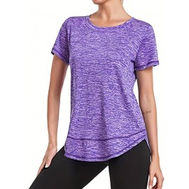 Women's Short Sleeve, Quick Drying Workout Shirts, Crew Neck Sports Yoga Running Split Tee, Women's Clothing