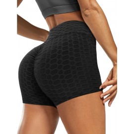 Plain Honeycomb Sporty Yoga Short, Slim Fit Butt Lifting High Waist Sports Short, Women's Activewear