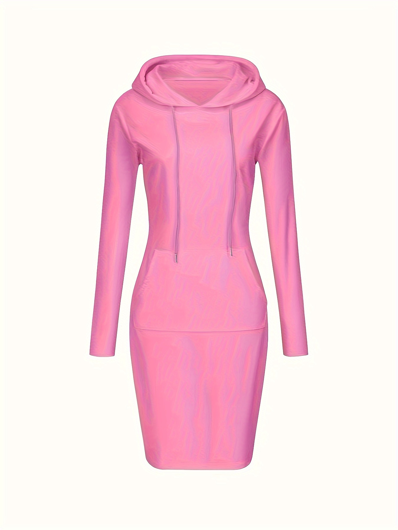 plain kangaroo pocket sporty dress long sleeves slight stretch hooded sports dress womens activewear details 9