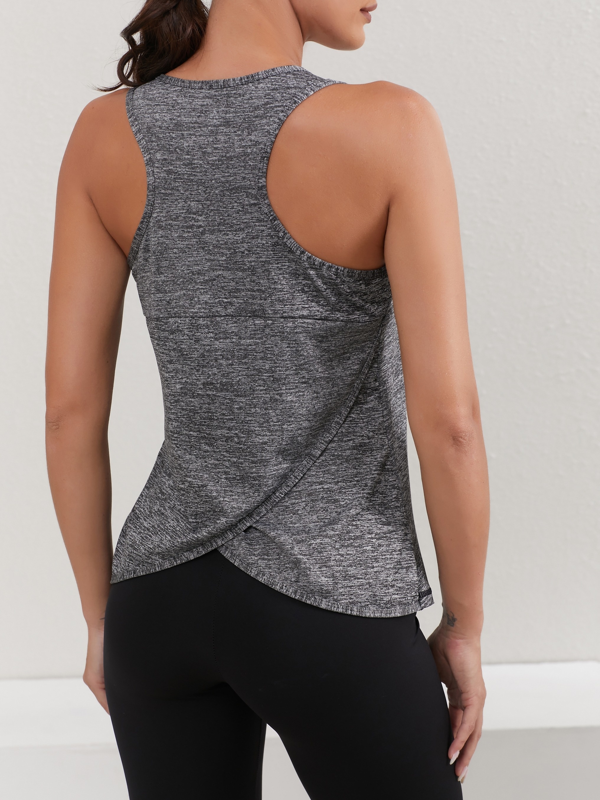 u neck sleeveless sports tank top wrap racer back slim fitted yoga running workout top womens activewear details 5