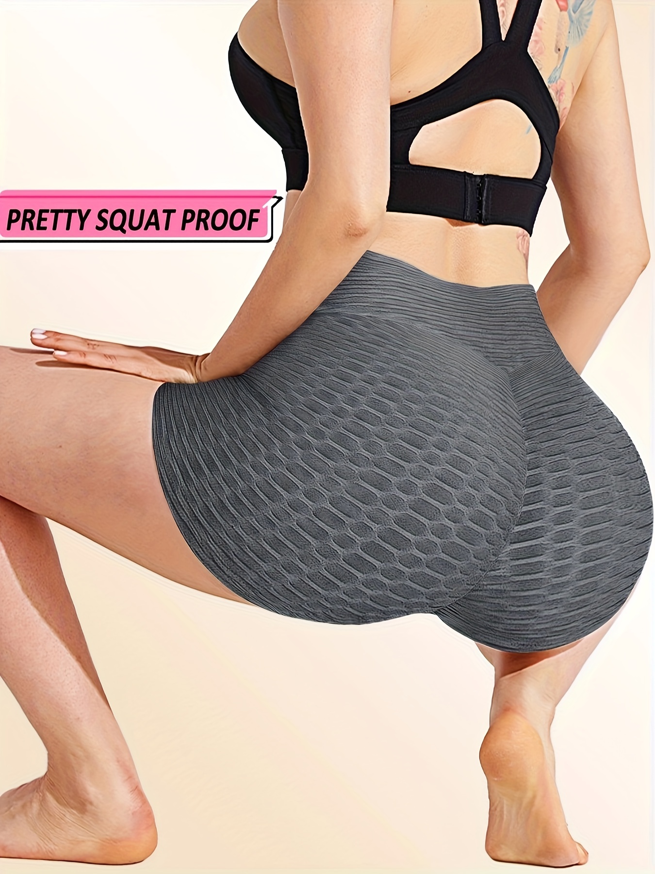 plain honeycomb sporty yoga short slim fit butt lifting high waist sports short womens activewear details 34