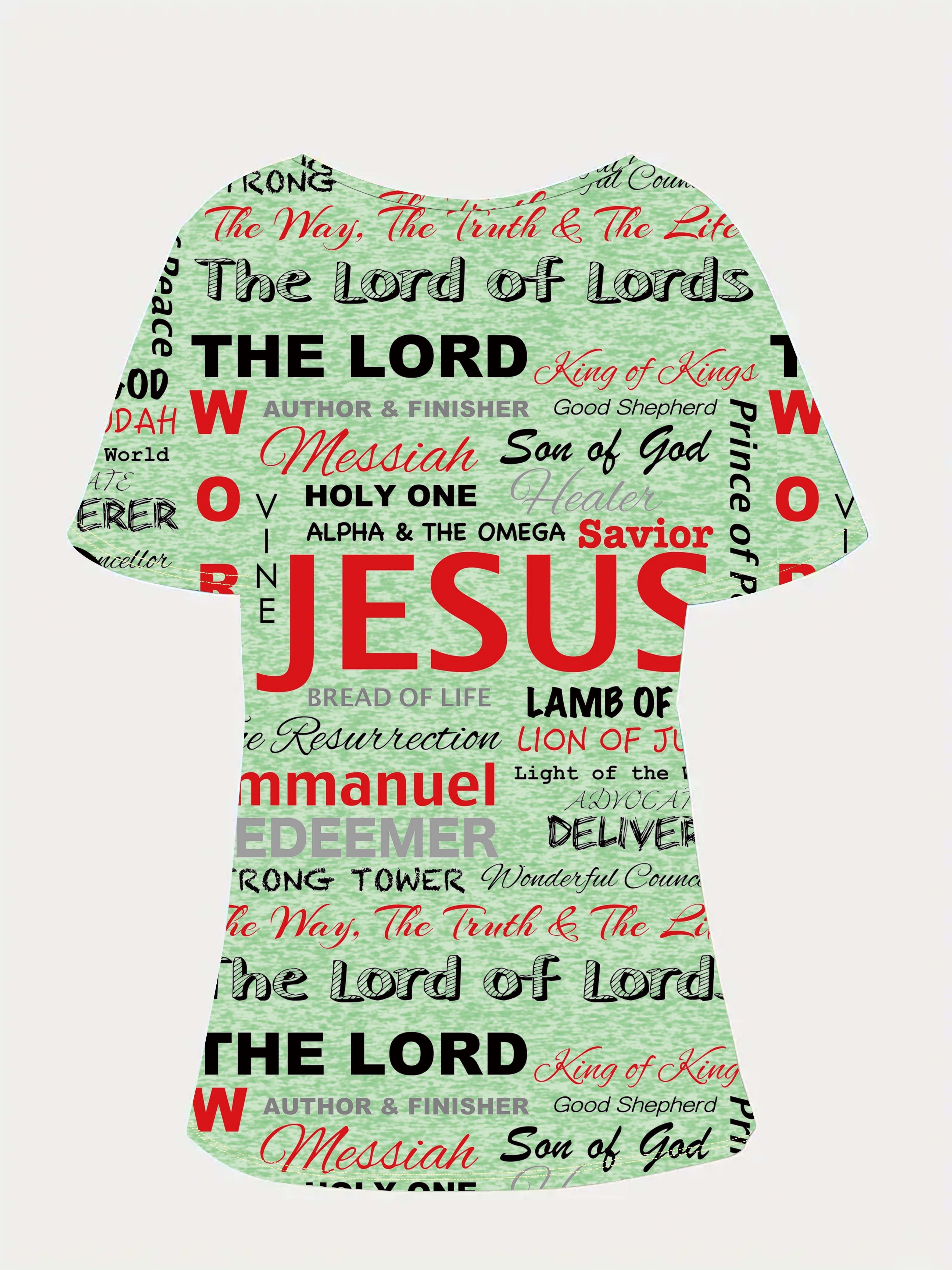 jesus letter full print t shirt casual v neck short sleeve t shirt for spring summer womens clothing details 1