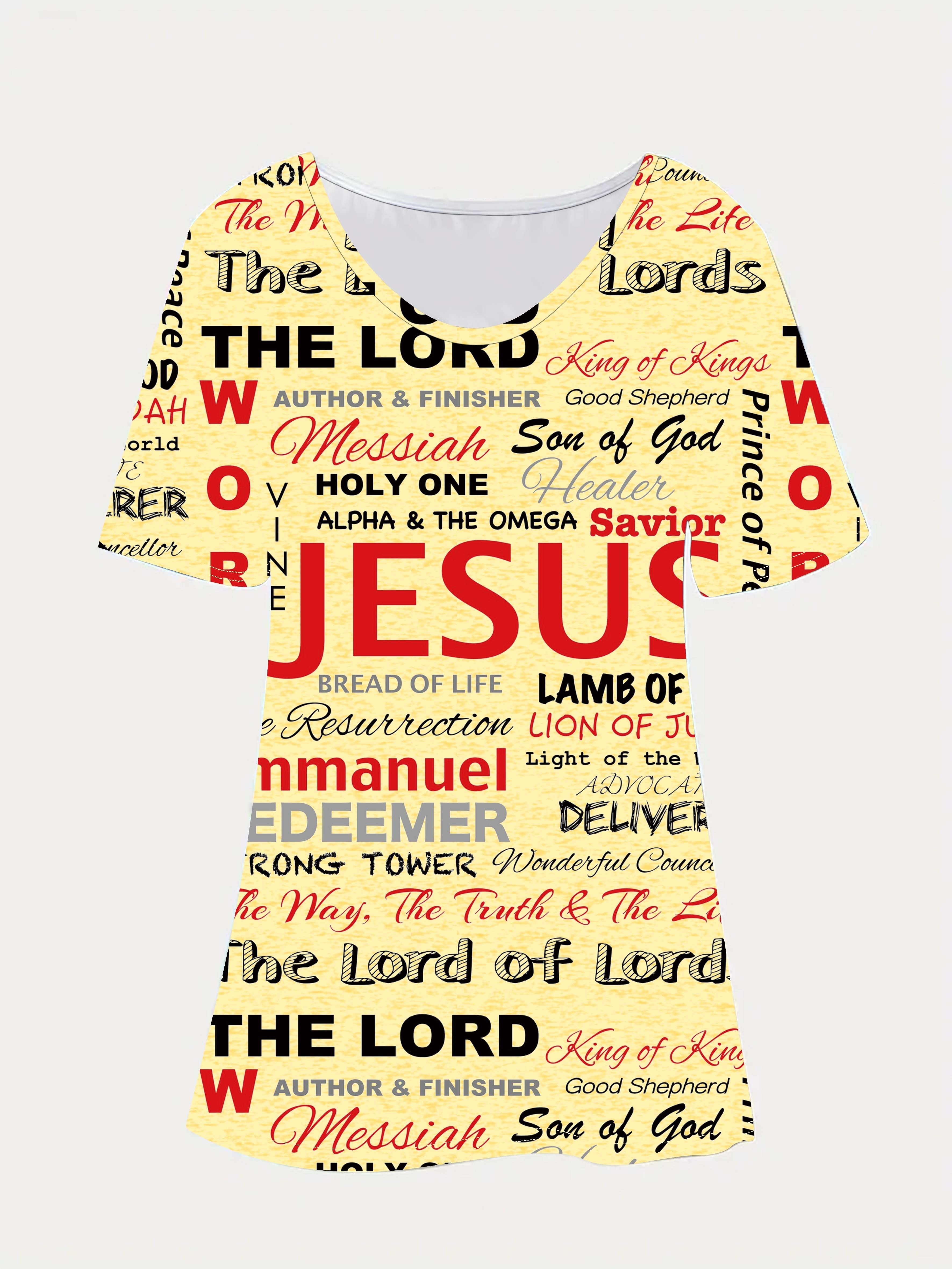 jesus letter full print t shirt casual v neck short sleeve t shirt for spring summer womens clothing details 5