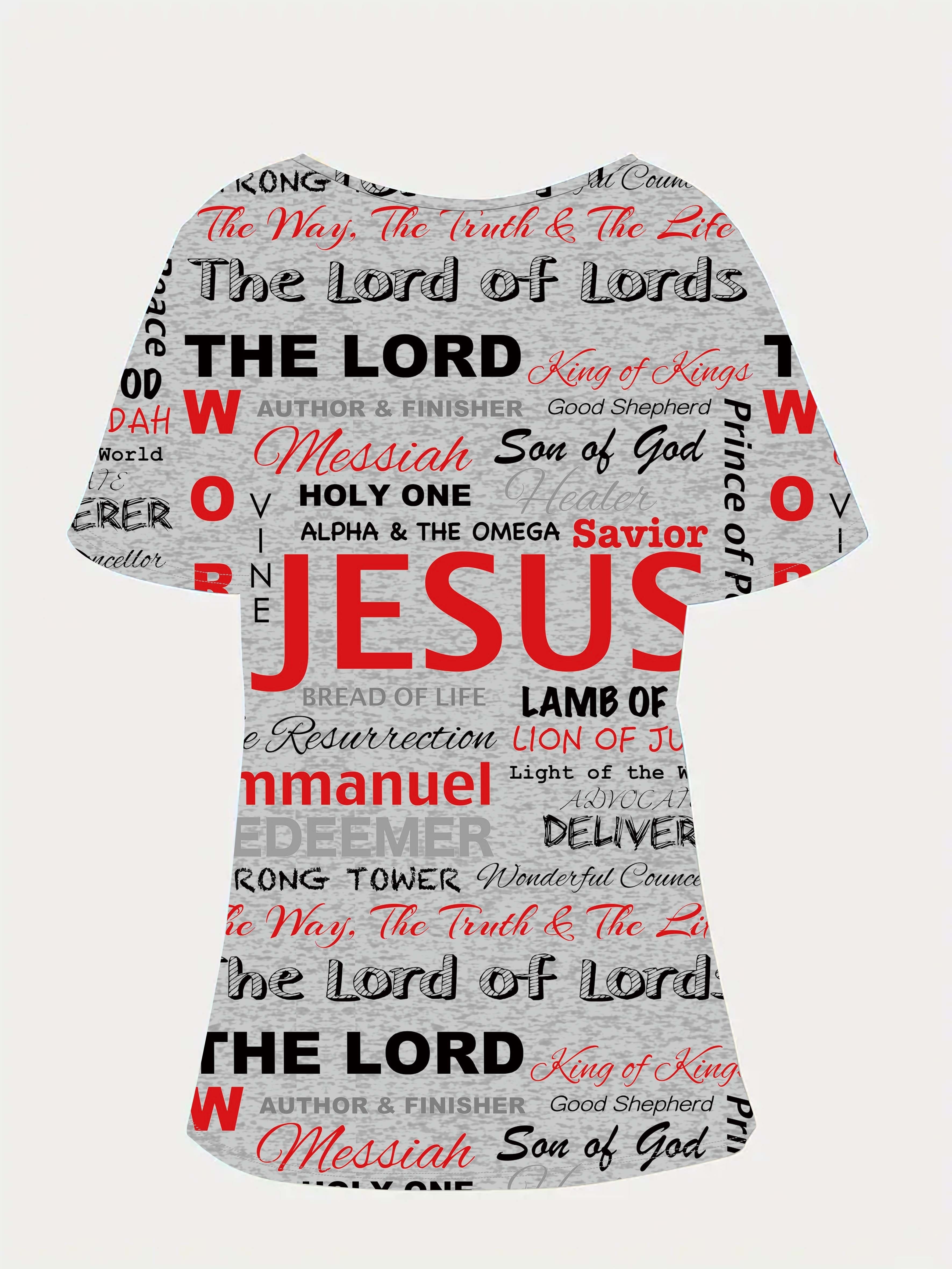 jesus letter full print t shirt casual v neck short sleeve t shirt for spring summer womens clothing details 10