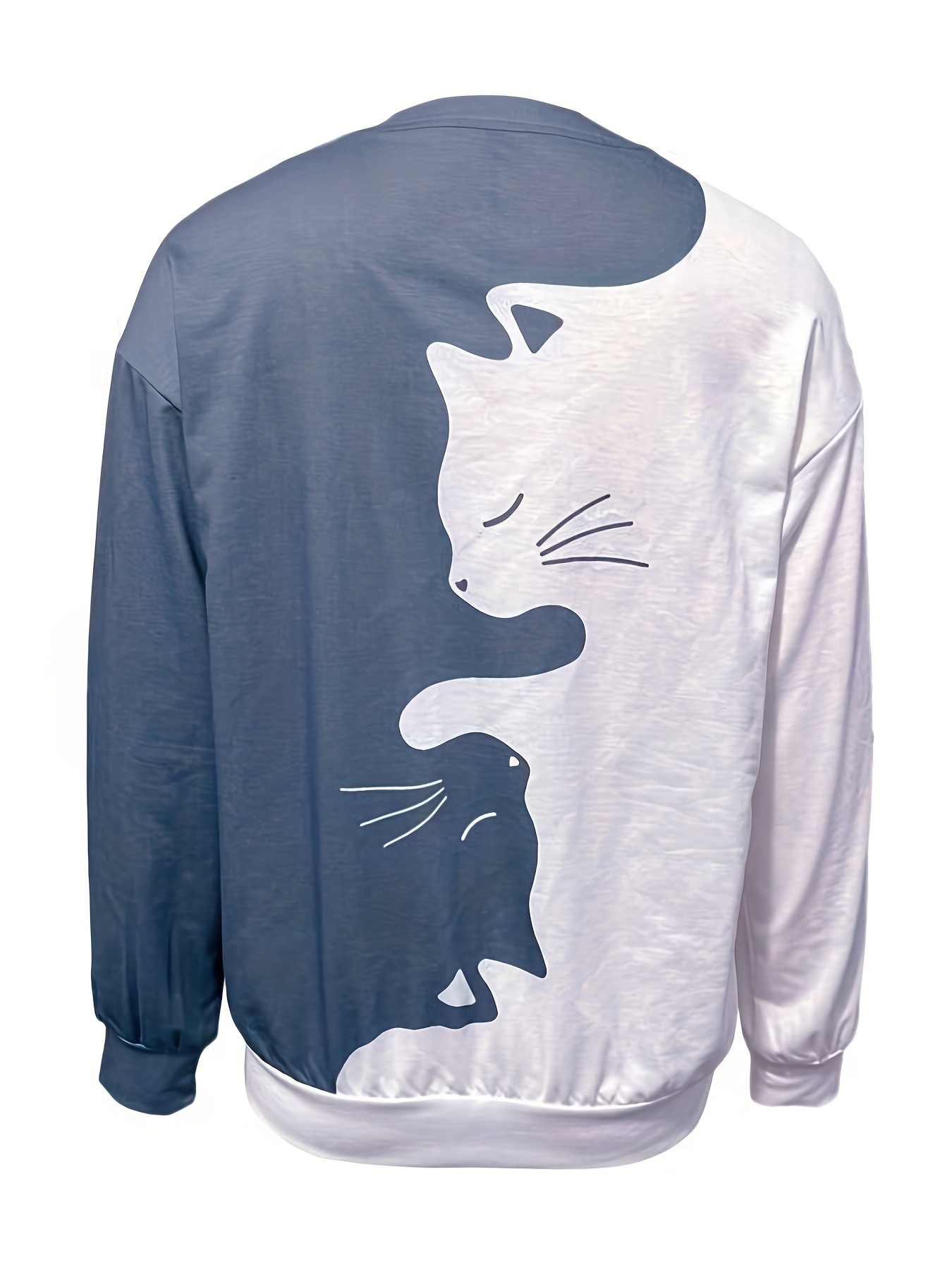 cute cat print crew neck sweatshirt casual long sleeve loose sweatshirt womens clothing details 11