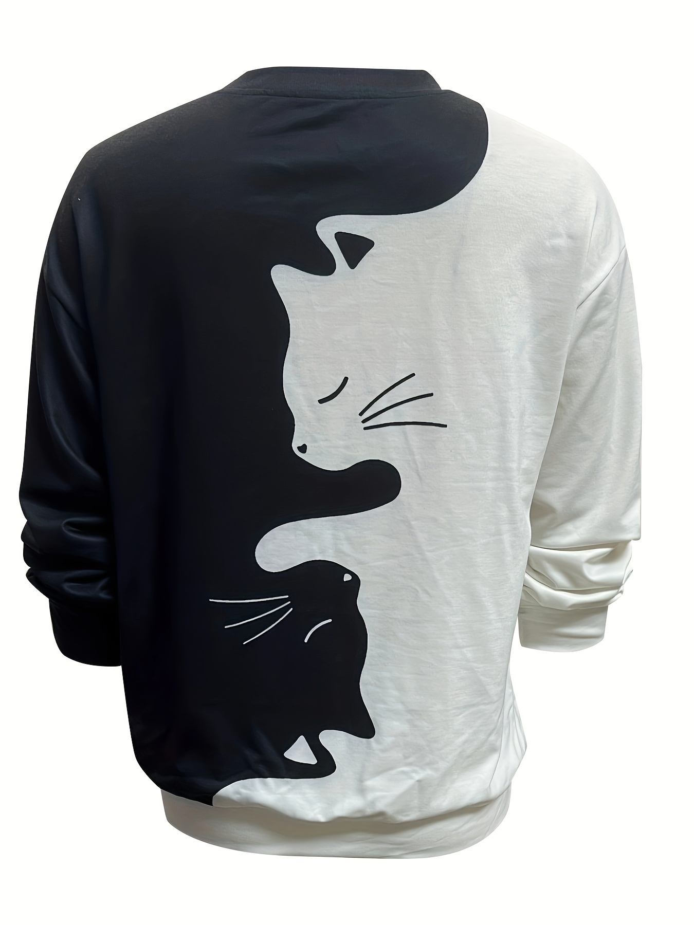 cute cat print crew neck sweatshirt casual long sleeve loose sweatshirt womens clothing details 17