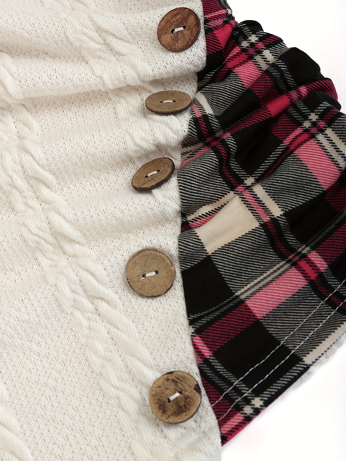 plaid splicing button decor cable hoodie casual long sleeve hoodie womens clothing details 11