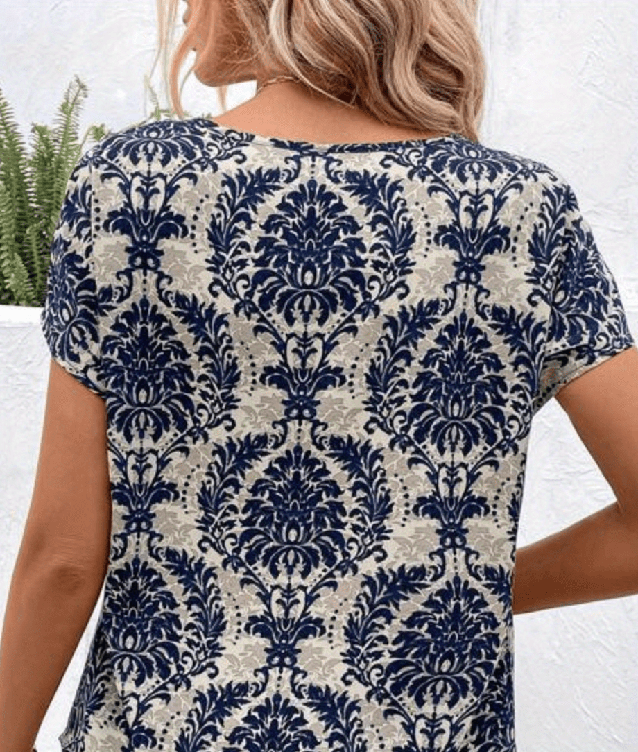 mandala print short sleeve dress casual notch neck dress for spring summer womens clothing details 2