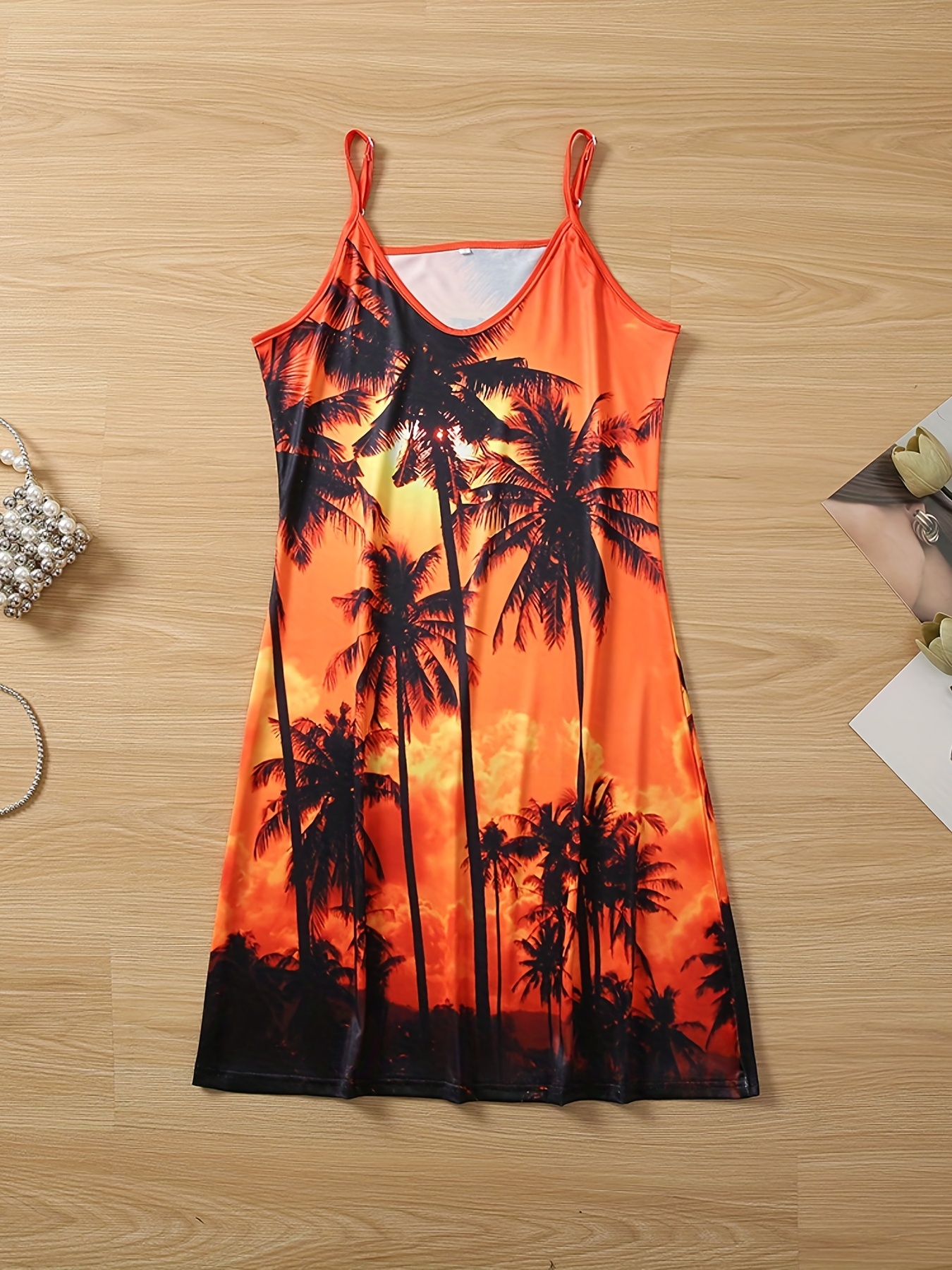 coconut tree print cami dress vacation sleeveless comfy dress womens clothing details 5